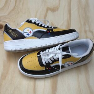 Pittsburgh Steelers Custom NFL Fan Sneakers Black Gold Low Top Shoes Mens Size 7